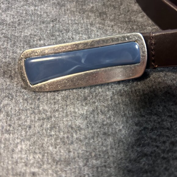 Coldwater Creek Slim Brown Genuine Leather Belt Blue Clip Buckle Women's Size L - Picture 6 of 11